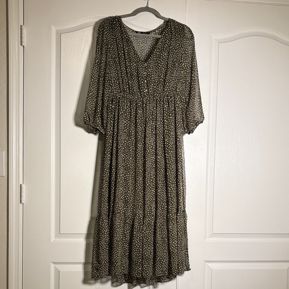 Zara Black and White Patterned Midi Dress